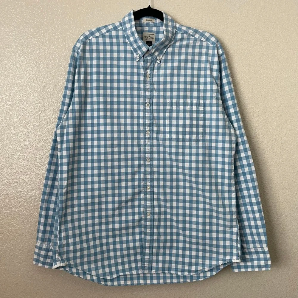 J. Crew‎ Shirt Mens Large Classic Gingham Check Button Down Cotton Lightweight